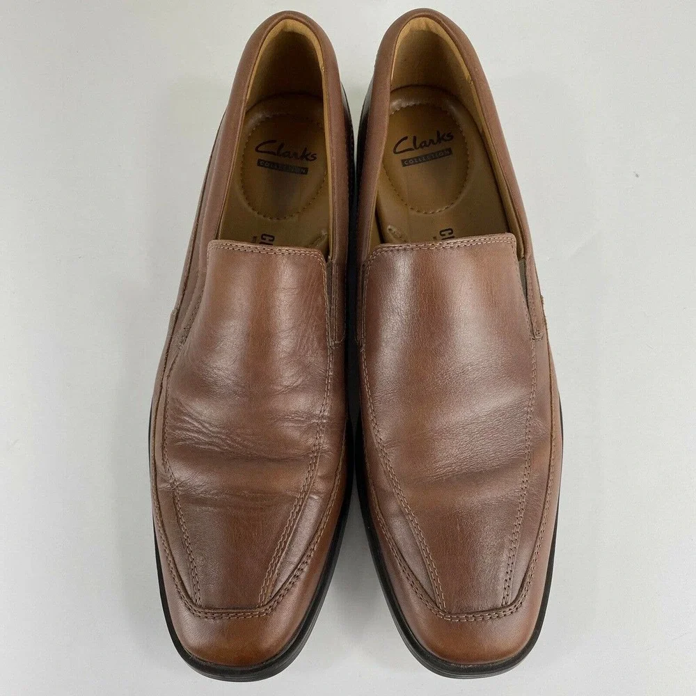 Clarks Tilden Free Slip On Loafers Dark Tan Comfort‎ Shoes Goring Mens Size 11 M